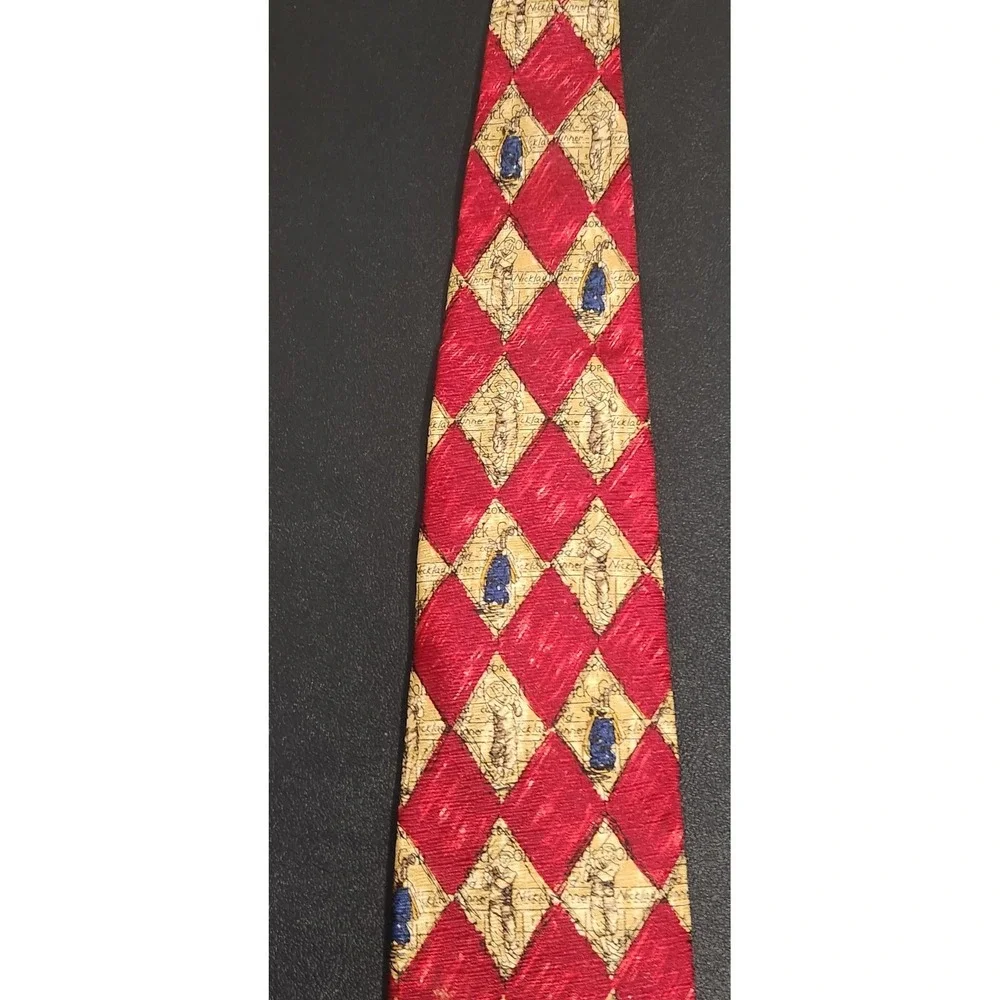 Nicklaus Golf Tie Red Gold‎ Diamond Pattern 56.5